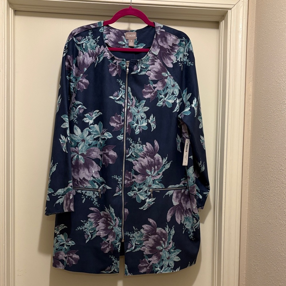 Chico's Floral Navy and Purple Jacket